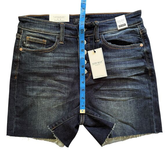 Judy Blue Jean Shorts Size L High Waist Cut Offs Raw Hem Button Fly JB15269 - Picture 13 of 16